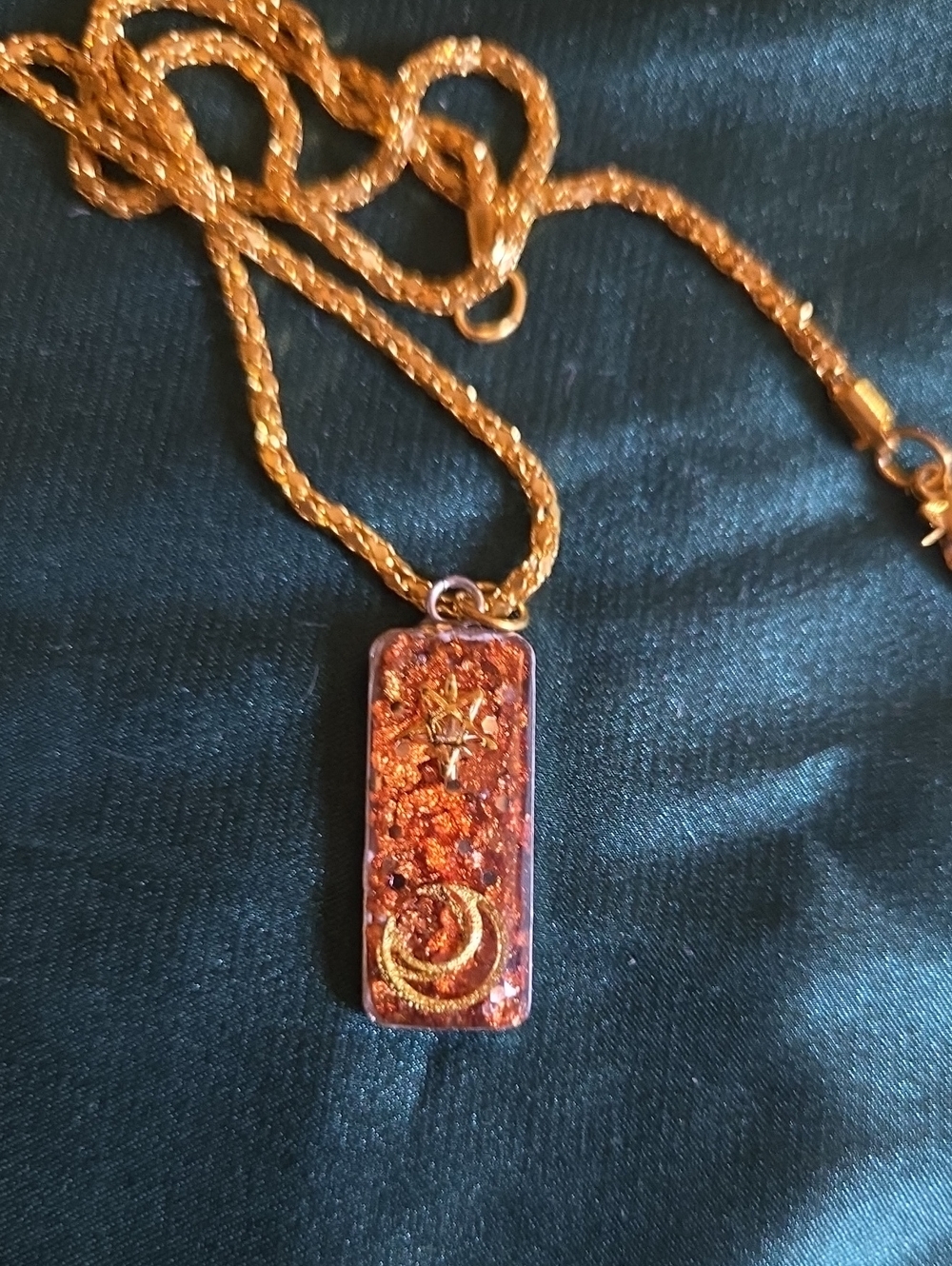 Hand Crafted Gold, Copper, Silver Leaf Crescent Moon Pendant
